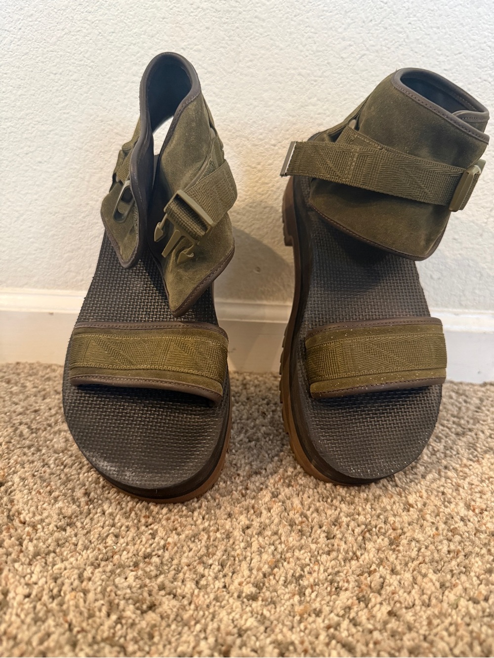 Teva Olive Green Suede Platform Sandals - Picture 2 of 4